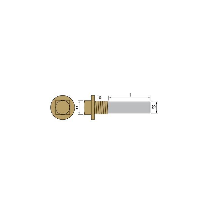 Ánodo de zinc tipo lápiz para motores Volvo Penta, 26 mm diámetro, 40 mm largo con conexión roscada de acero de 1'' GAS (bspp), VP 823661