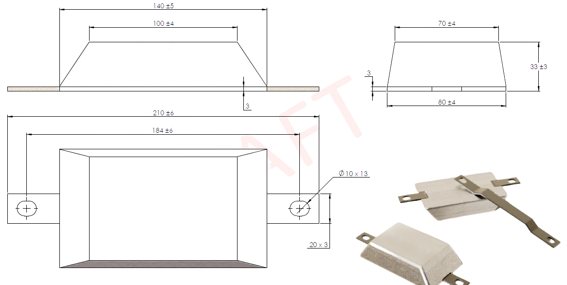 Anode en aluminium (AL-arm) 800g 135x80*30mm (210mm)