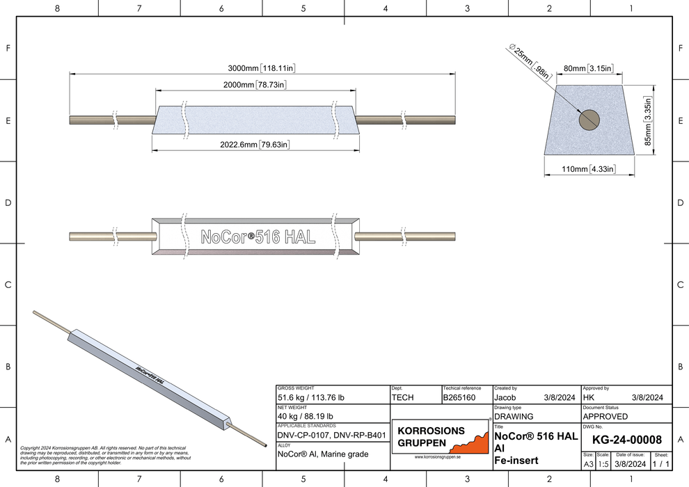 Aluminium anode TYPE 516HAL