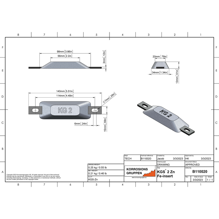 Kit de ánodo de zinc TIPO 2 - 98*34*13 mm