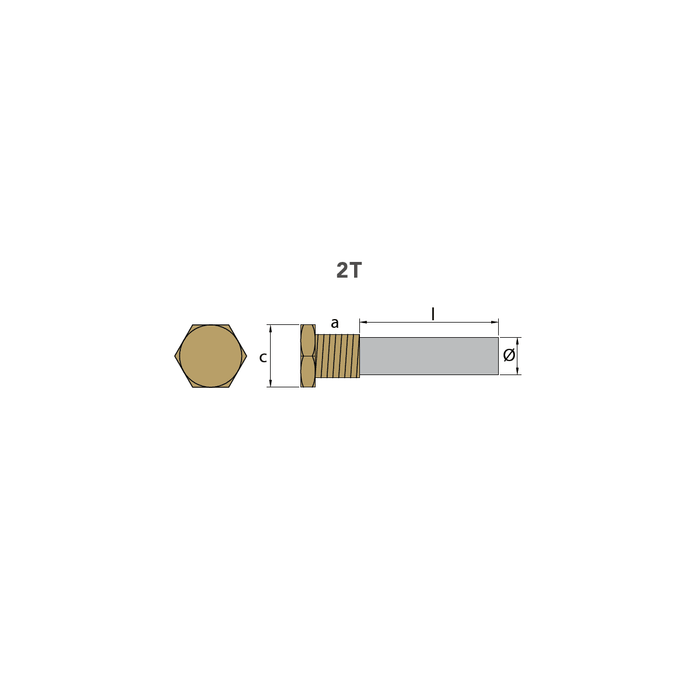 Ritning på zinkanod Yanmar pencil anode, ø16 l.50, T01317T, komplett med plugg - AnodeFactory