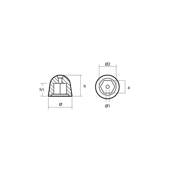 Zinkanod Sidepower - Sleipner propeller nut SE130/170 - SP240/285, 201180 - AnodeFactory